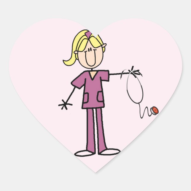 Blonde Female Stick Figure Nurse T-shirts Heart Sticker (Front)