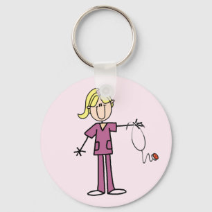 Blonde Female Stick Figure Nurse T-shirts Key Ring