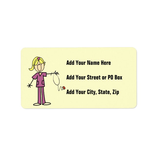 Blonde Female Stick Figure Nurse T-shirts Label (Front)