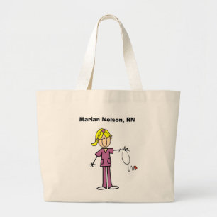 Blonde Female Stick Figure Nurse T-shirts Large Tote Bag