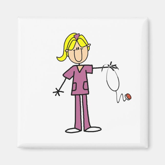 Blonde Female Stick Figure Nurse T-shirts Magnet (Front)