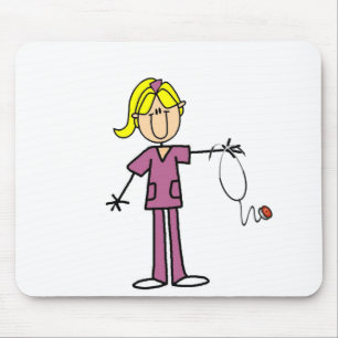 Blonde Female Stick Figure Nurse T-shirts Mouse Mat