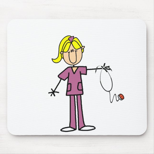 Blonde Female Stick Figure Nurse T-shirts Mouse Mat (Front)