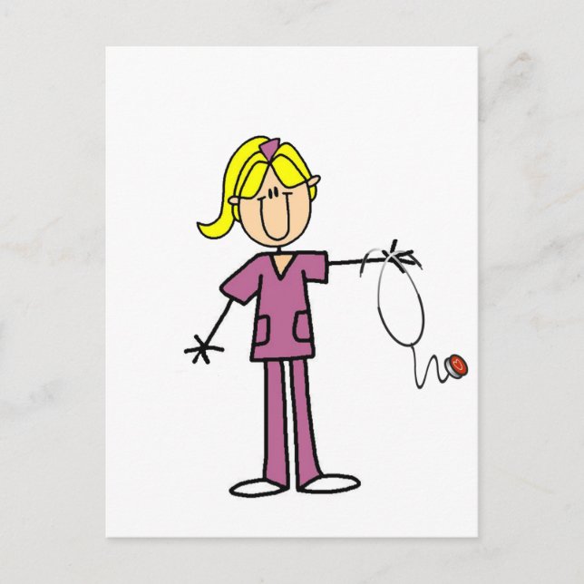 Blonde Female Stick Figure Nurse T-shirts Postcard (Front)