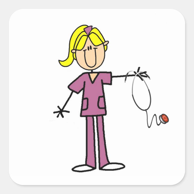 Blonde Female Stick Figure Nurse T-shirts Square Sticker (Front)