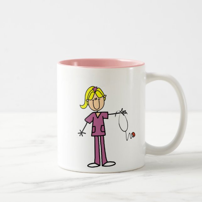 Blonde Female Stick Figure Nurse Two-Tone Coffee Mug (Right)