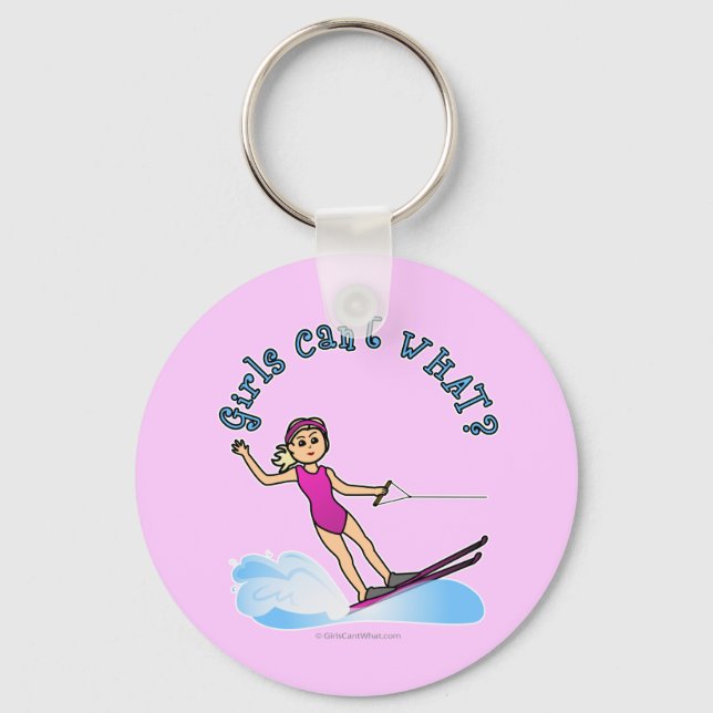 Blonde Female Water Skier Key Ring (Front)