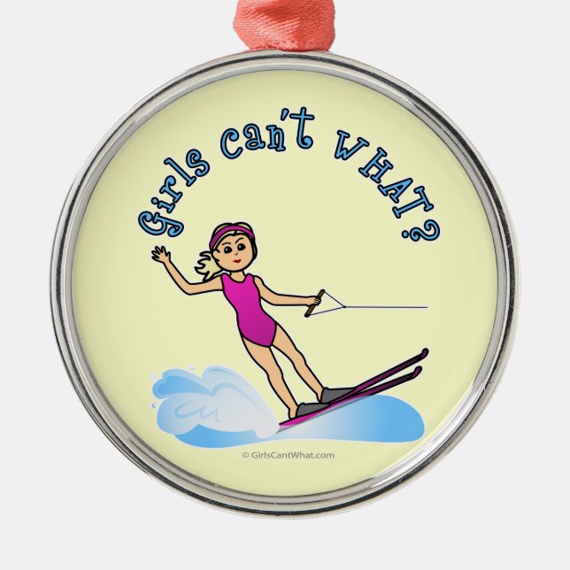 Blonde Female Water Skier Metal Tree Decoration (Front)