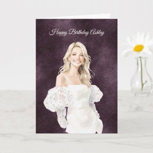 Blonde Female White Dress Purple Birthday Card