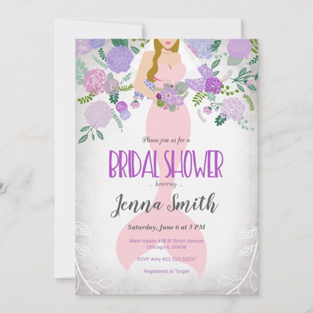 Blonde Floral Mermaid Bridal shower invitation (Front)