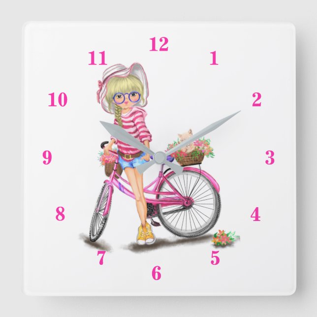 Blonde Girl and Pink Bike Clock (Front)