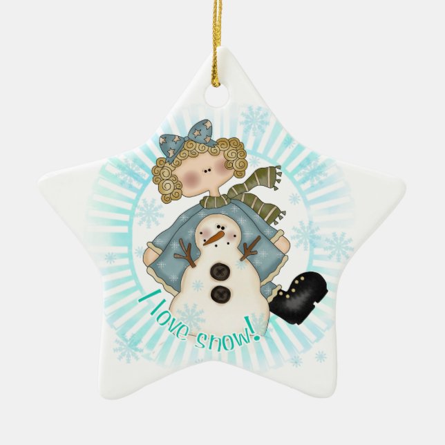 Blonde Girl and Snowman  Keepsake Ornament (Front)