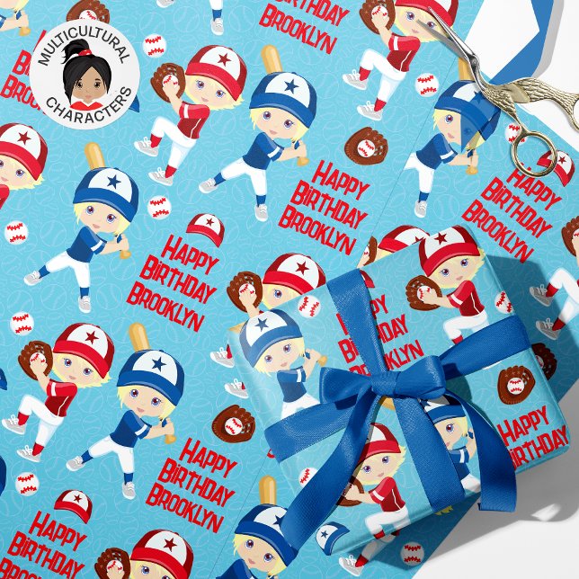 Blonde Girl Baseball Personalised Wrapping Paper (Creator Uploaded)