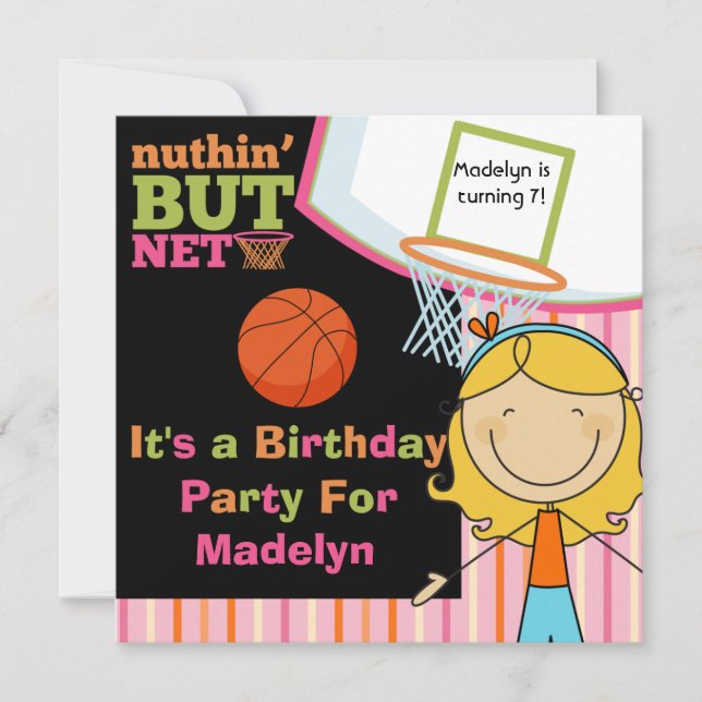 Blonde Girl Basketball Birthday Invitation (Front)