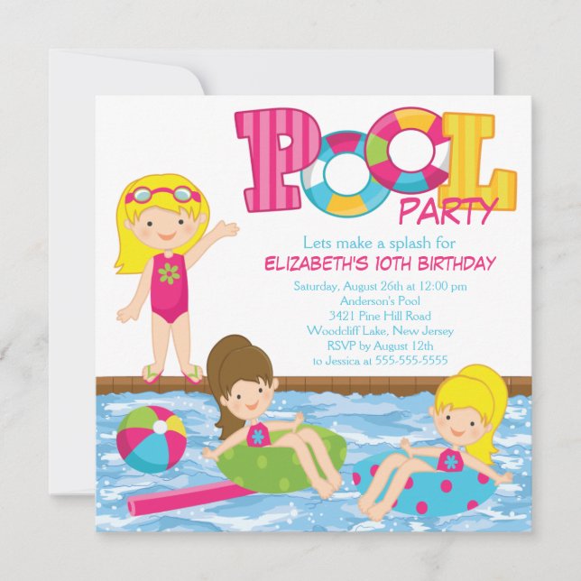 Blonde Girl Birthday Pool Party Invitation (Front)