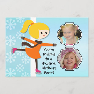 Blonde Girl Birthday Skating Party Invitation
