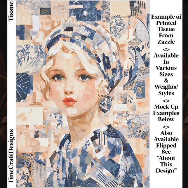 Blonde Girl, Blue & Cream Patchwork EC2L Decoupage Tissue Paper (Creator Uploaded)
