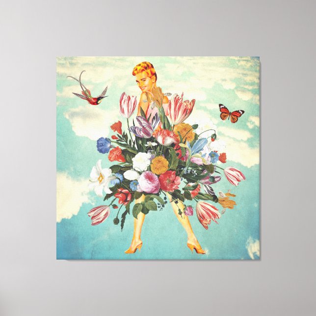 Blonde Girl Bouquet & Sky Retro Collage  Canvas Print (Front)