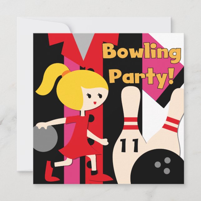 Blonde Girl Bowling Party Invitations (Front)