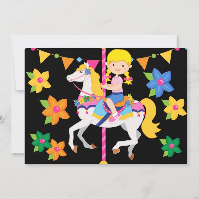 Blonde Girl Carousel Birthday 5x7 Invitation (Front)