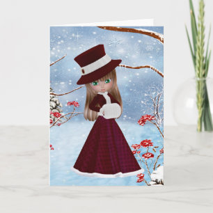 Blonde Girl, Christmas, Snow Holiday Card