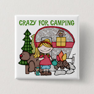 Blonde Girl Crazy For Camping 15 Cm Square Badge