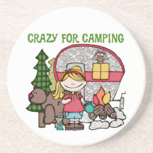 Blonde Girl Crazy For Camping Coaster