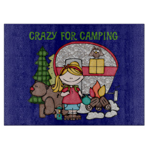 Blonde Girl Crazy For Camping Cutting Board
