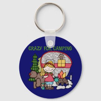 Blonde Girl Crazy For Camping Key Ring