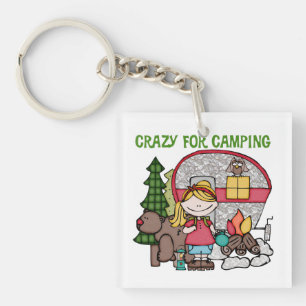 Blonde Girl Crazy For Camping Key Ring