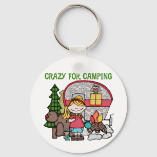 Blonde Girl Crazy For Camping Key Ring