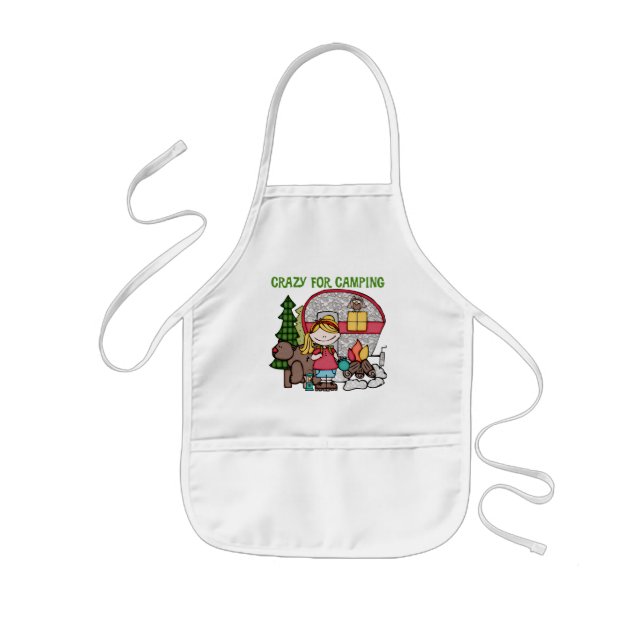 Blonde Girl Crazy For Camping Kids Apron (Front)