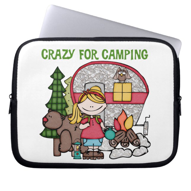 Blonde Girl Crazy For Camping Laptop Sleeve (Front)