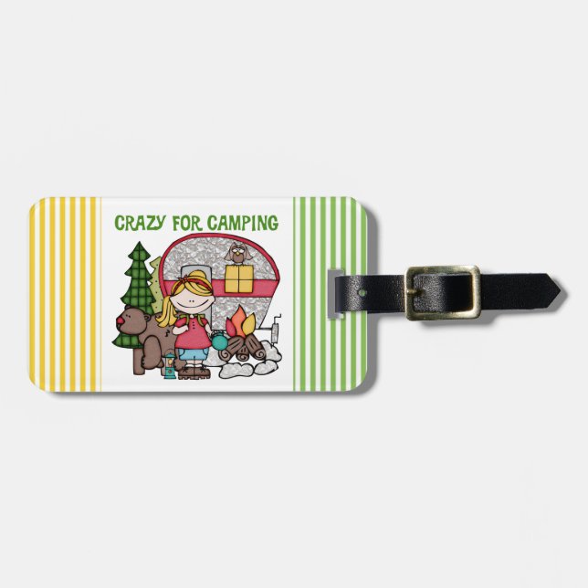 Blonde Girl Crazy For Camping Luggage Tag (Front Horizontal)