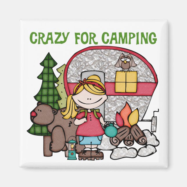 Blonde Girl Crazy For Camping Magnet (Front)