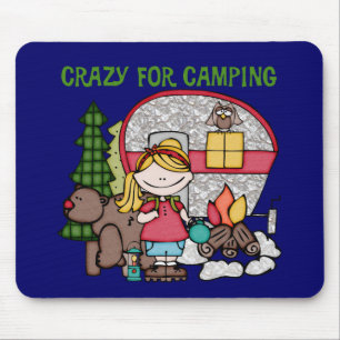 Blonde Girl Crazy For Camping Mouse Mat