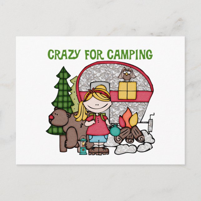 Blonde Girl Crazy For Camping Postcard (Front)