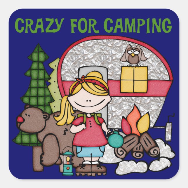 Blonde Girl Crazy For Camping Square Sticker (Front)
