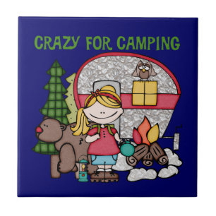 Blonde Girl Crazy For Camping Tile