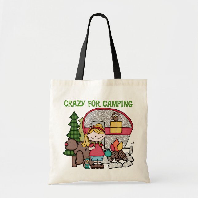 Blonde Girl Crazy For Camping Tote Bag (Front)