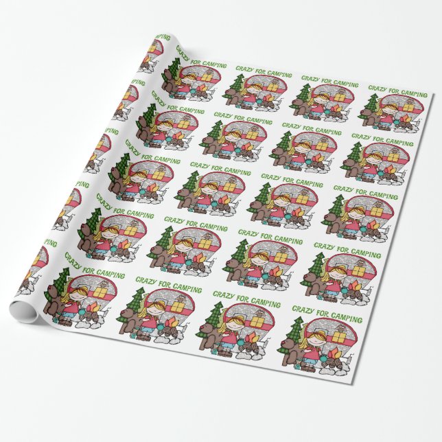 Blonde Girl Crazy For Camping Wrapping Paper (Unrolled)
