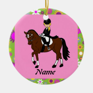 Blonde girl dressage horse rider caricature ceramic tree decoration