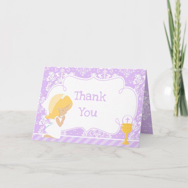 Blonde Girl First Communion  'Thank You' Thank You Card (Front)