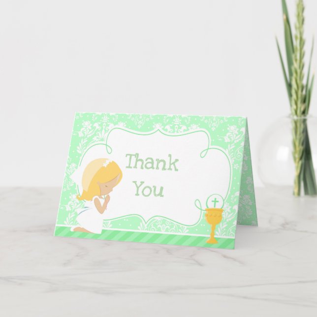 Blonde Girl First Communion  'Thank You' Thank You Card (Front)