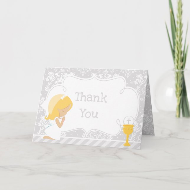 Blonde Girl First Communion  'Thank You' Thank You Card (Front)