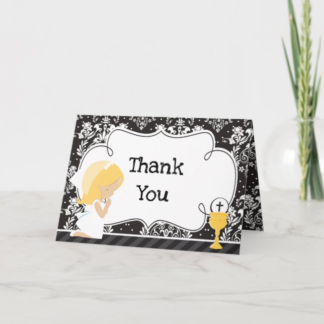 Blonde Girl First Communion  'Thank You' Thank You Card (Front)