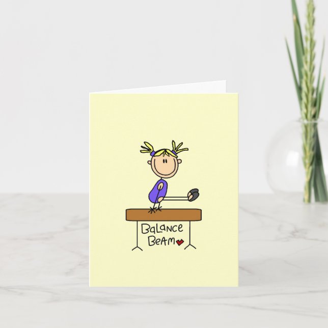 Blonde Girl Gymnast on Balance Beam Card (Front)