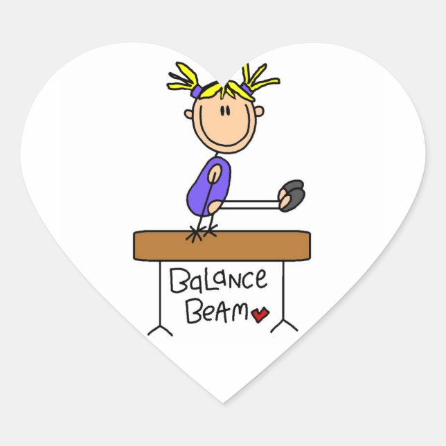 Blonde Girl Gymnast on Balance Beam Heart Sticker (Front)