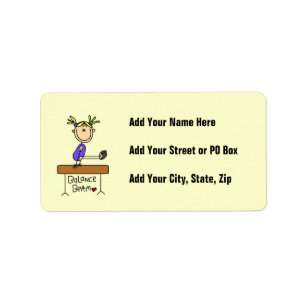 Blonde Girl Gymnast on Balance Beam Label