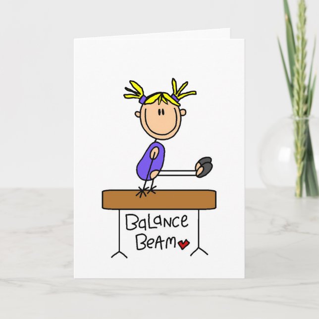 Blonde Girl Gymnast on Beam Tshirts and Gifts Card (Front)